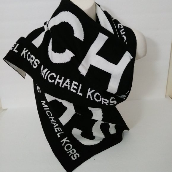Michael Kors Logo Jacquard Black White Scarf - Picture 1 of 9